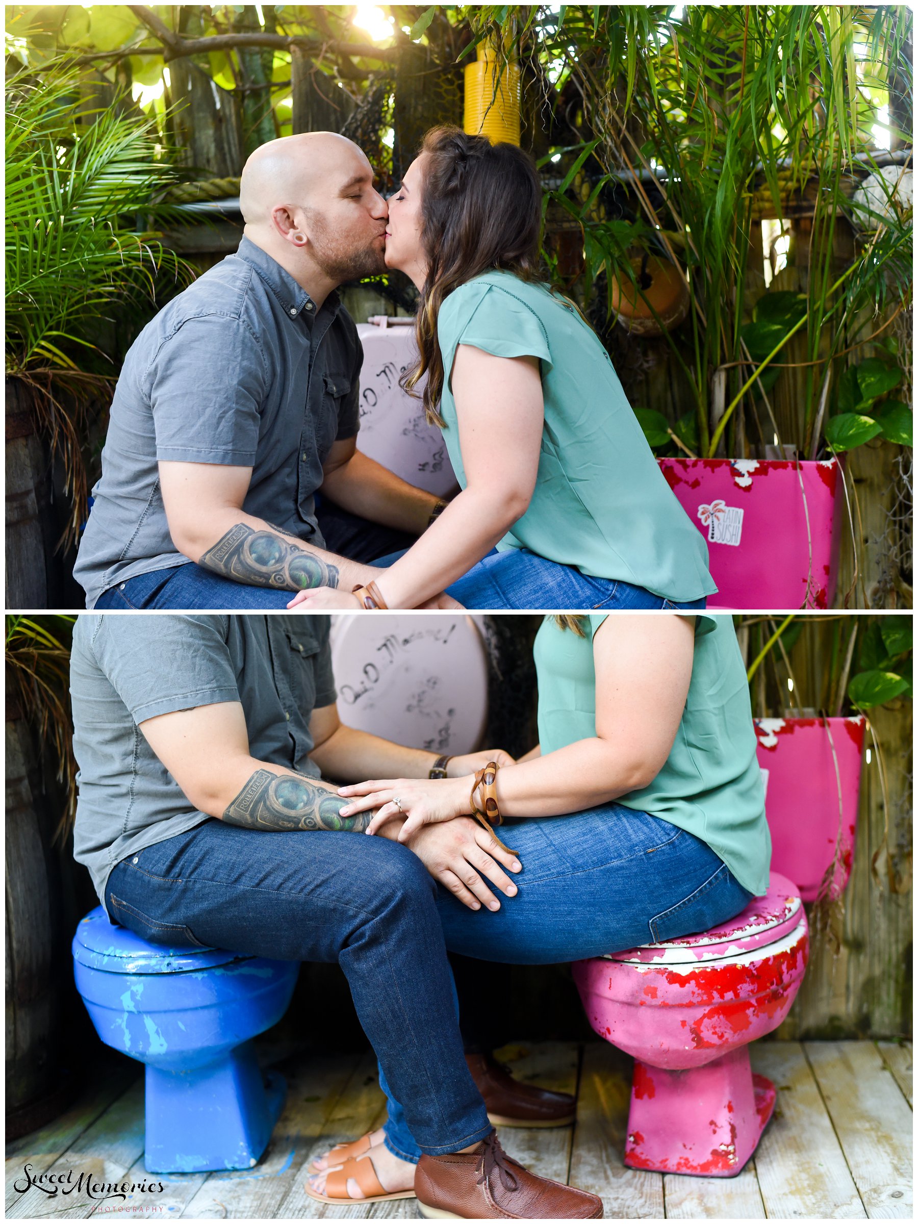 A quirky Hollywood engagement session at Le Tub in South Florida, filled with yummy food, a fun couple, and a beautiful sunset. | Wedding Photographer 