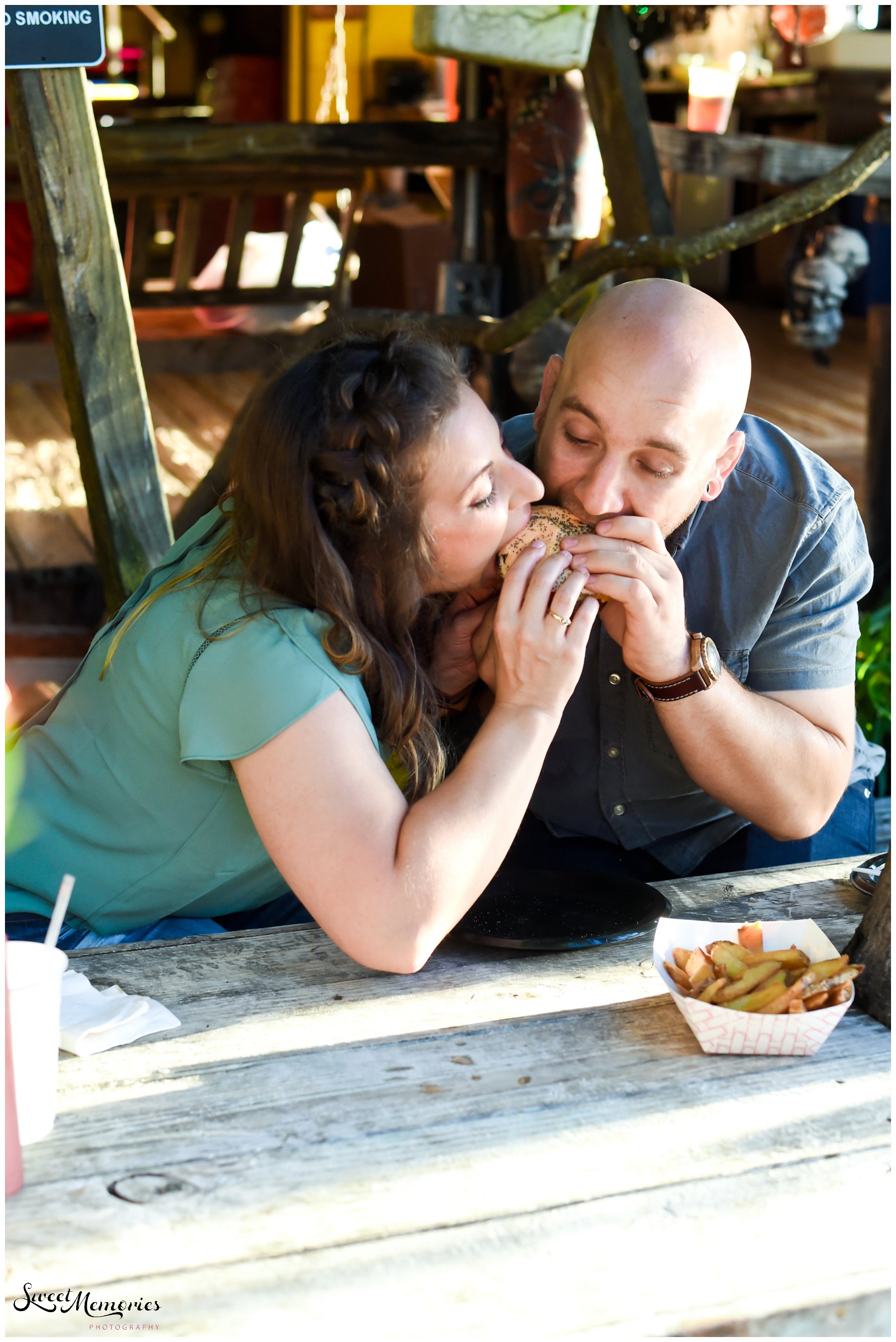 A quirky Hollywood engagement session at Le Tub in South Florida, filled with yummy food, a fun couple, and a beautiful sunset. | Wedding Photographer 