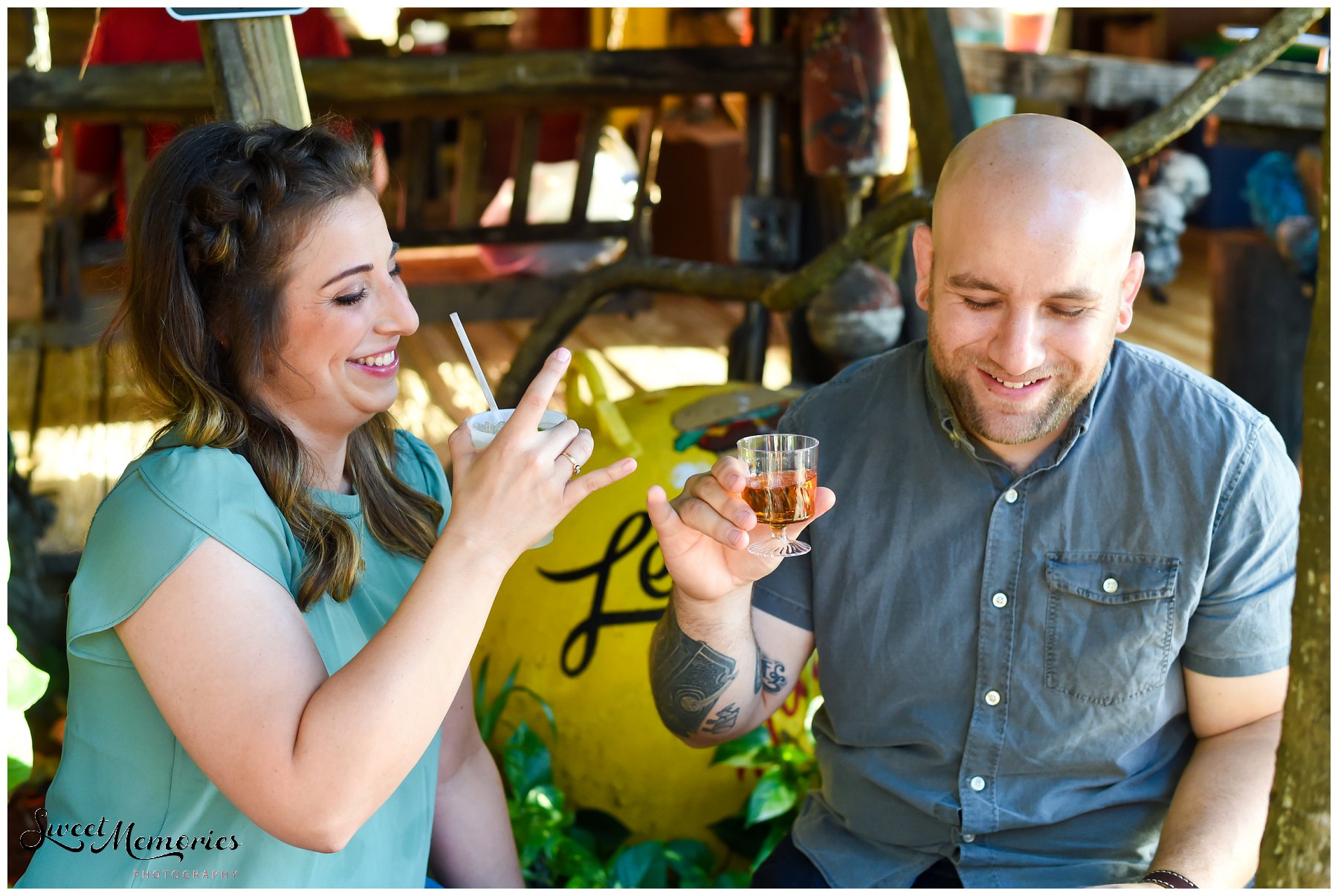 A quirky Hollywood engagement session at Le Tub in South Florida, filled with yummy food, a fun couple, and a beautiful sunset. | Wedding Photographer 