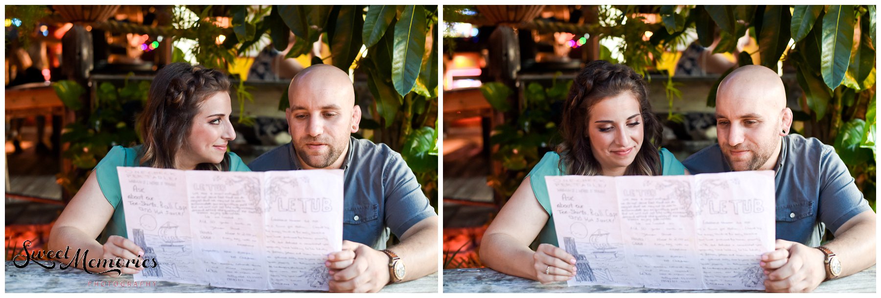 A quirky Hollywood engagement session at Le Tub in South Florida, filled with yummy food, a fun couple, and a beautiful sunset. | Wedding Photographer 