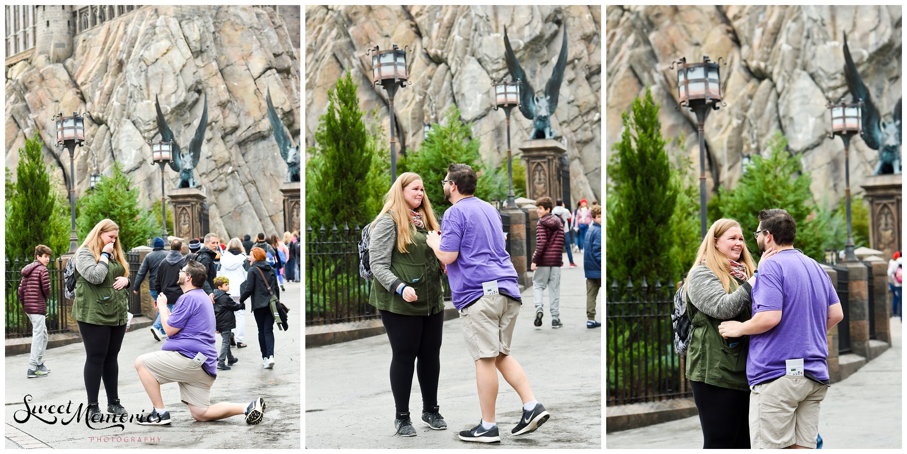 Zachary and Sara's Proposal at the Wizarding World of Harry Potter was a dream come true for this photographer, and for the bride-to-be. Fellow Harry Potter fans, these two came down to Orlando for a little vacation. Little did Sara know that she would be saying "yes" to the man of her dreams in front of Hogwarts!