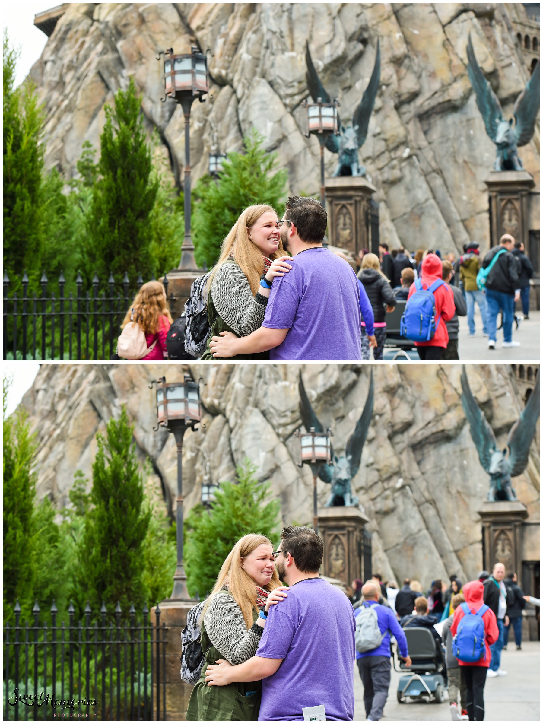 Zachary and Sara's Proposal at the Wizarding World of Harry Potter was a dream come true for this photographer, and for the bride-to-be. Fellow Harry Potter fans, these two came down to Orlando for a little vacation. Little did Sara know that she would be saying "yes" to the man of her dreams in front of Hogwarts!