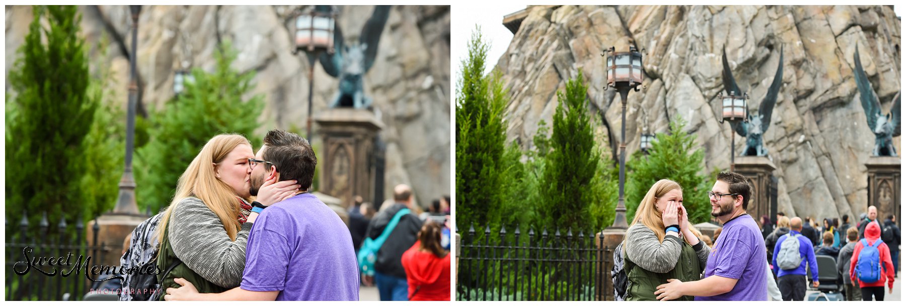 Zachary and Sara's Proposal at the Wizarding World of Harry Potter was a dream come true for this photographer, and for the bride-to-be. Fellow Harry Potter fans, these two came down to Orlando for a little vacation. Little did Sara know that she would be saying "yes" to the man of her dreams in front of Hogwarts!