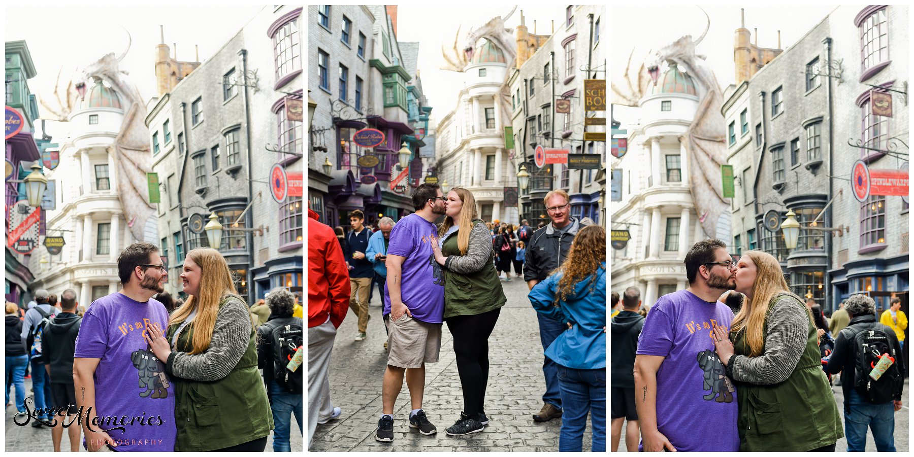 Zachary and Sara's Proposal at the Wizarding World of Harry Potter was a dream come true for this photographer, and for the bride-to-be. Fellow Harry Potter fans, these two came down to Orlando for a little vacation. Little did Sara know that she would be saying "yes" to the man of her dreams in front of Hogwarts!