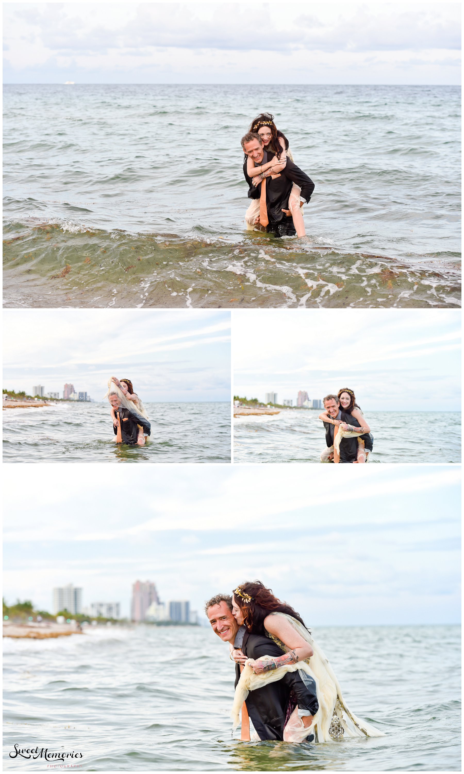 This Fort Lauderdale Beach 25 year anniversary celebration is fun and eccentric, mixing in some romance with a trash-the-dress session in the water!