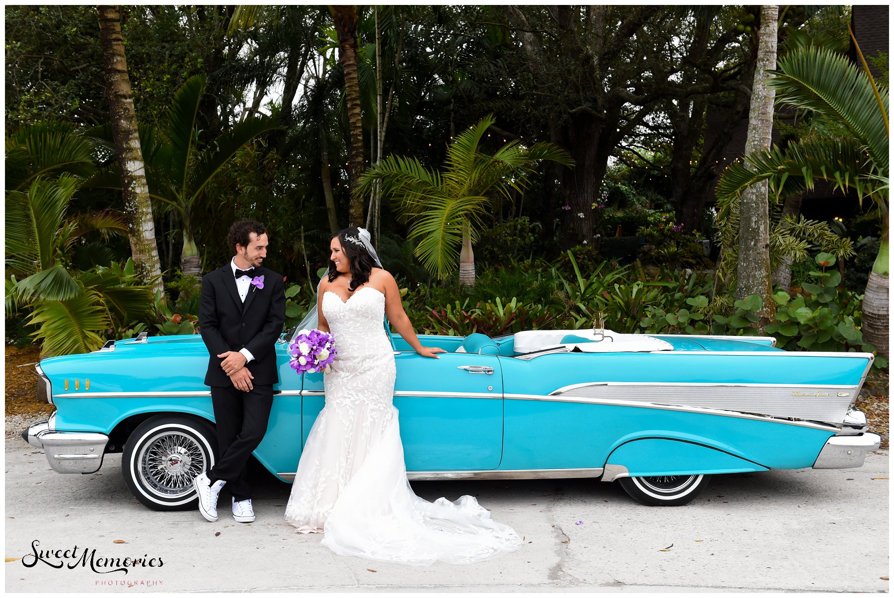 Tropical yet classic, Janice and Michael's Living Sculpture Sanctuary wedding in Davie was the perfect mix of romantic, hilarious, fun, sweet, and chic! After having met at a restaurant, his persistence, and a romantic proposal at the Flamingo gardens, they are now ready to tie the knot!