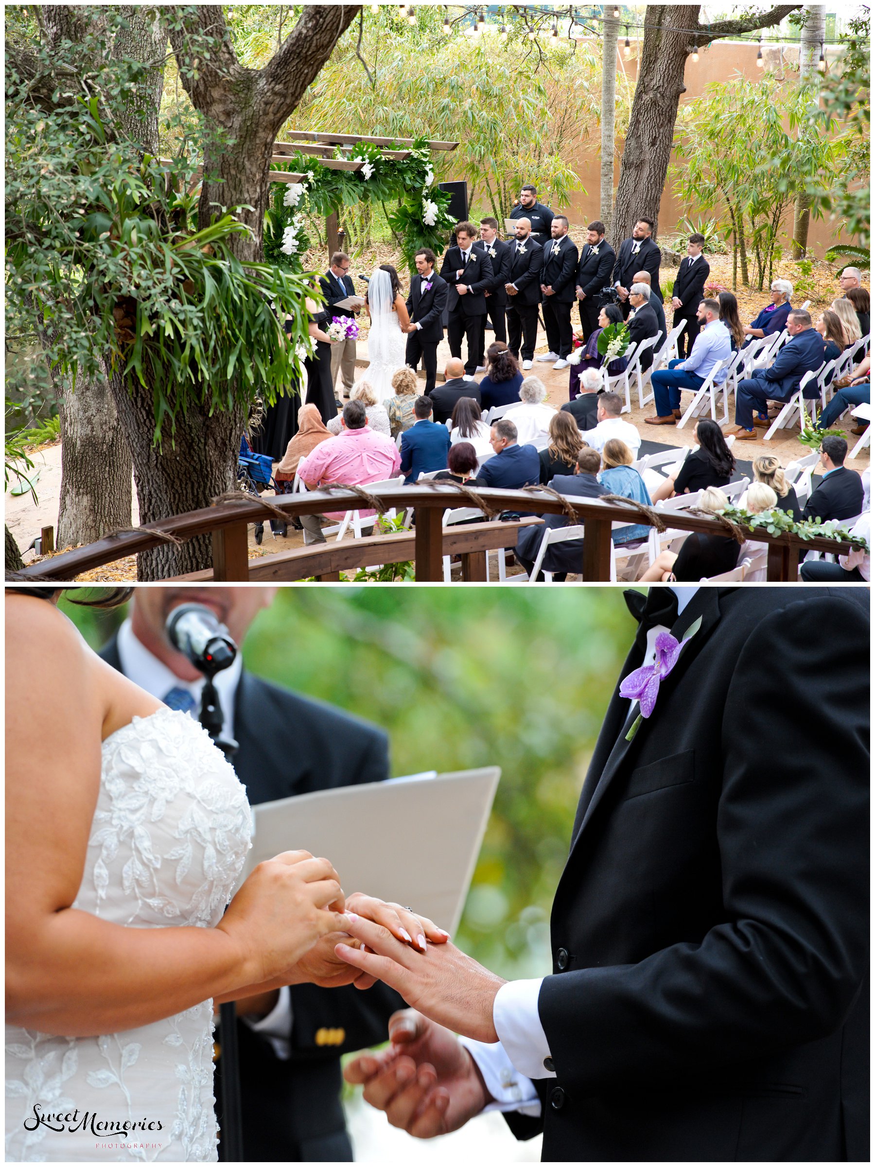 Tropical yet classic, Janice and Michael's Living Sculpture Sanctuary wedding in Davie was the perfect mix of romantic, hilarious, fun, sweet, and chic! After having met at a restaurant, his persistence, and a romantic proposal at the Flamingo gardens, they are now ready to tie the knot!