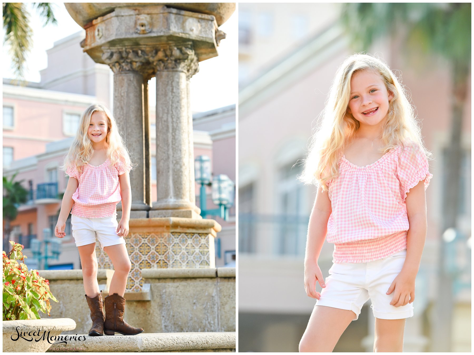 If you're familiar with Boca Raton, you're familiar with Mizner Park. A luxury landmark filled with unique boutique stores and restaurants, it's located in the heart of Boca. Its pink buildings and beautiful architecture are perfect backdrops for any session. Not to mention that it's lined with picturesque gazebos, fountains, and landscaping! So what better spot for these adorable Mizner Park portraits?!