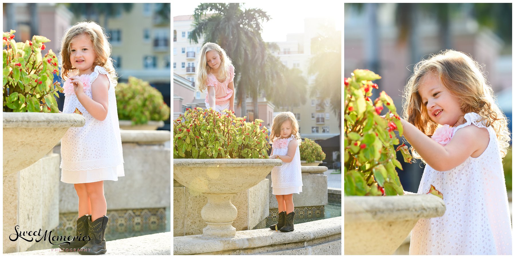 If you're familiar with Boca Raton, you're familiar with Mizner Park. A luxury landmark filled with unique boutique stores and restaurants, it's located in the heart of Boca. Its pink buildings and beautiful architecture are perfect backdrops for any session. Not to mention that it's lined with picturesque gazebos, fountains, and landscaping! So what better spot for these adorable Mizner Park portraits?!