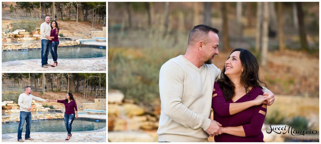 With gorgeous lighting and views to die for, it was everything that Aylene + Brian could dream of for their session! Here they are doing a little dance by the pool.