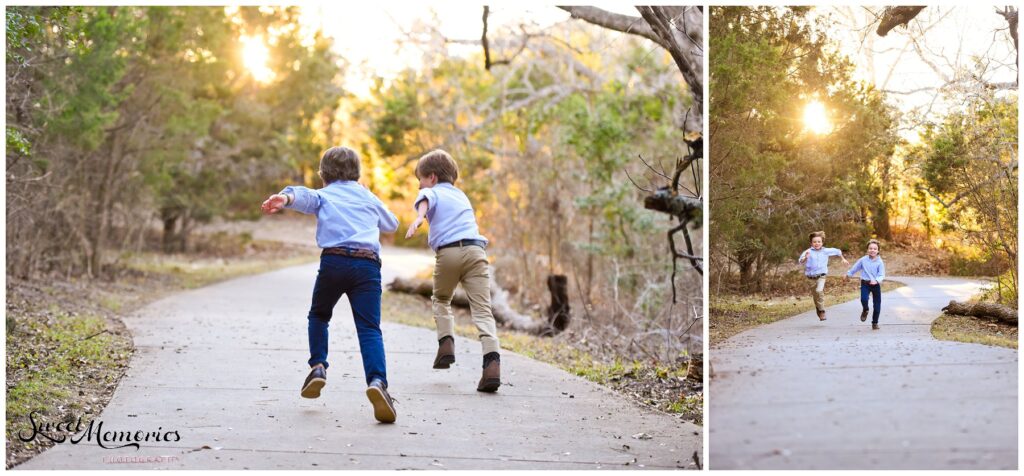 The boys had so much energy so I had them run back and forth to capture some of their personalities, and to get some of that energy out!