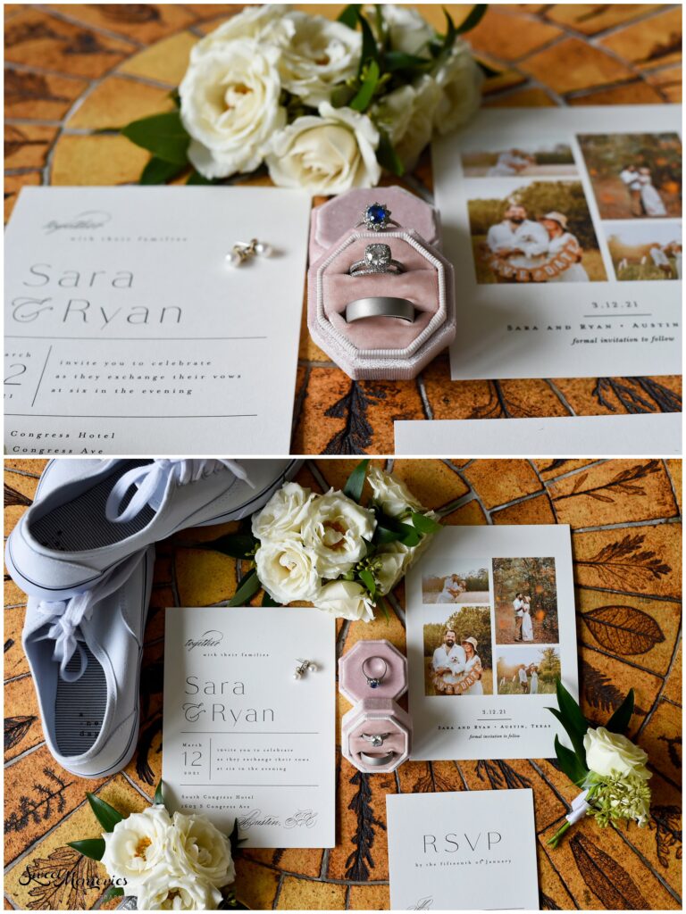 Flat lays are a new trend that every couple wants to include on their wedding day. This is a great way to show off your jewelry, stationery, flowers, and anything that's important to you.