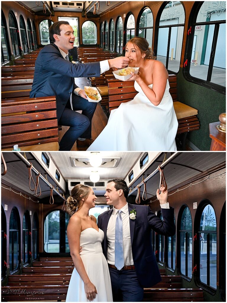 The trolley is such a cute and unique way to transport your wedding party and guests!