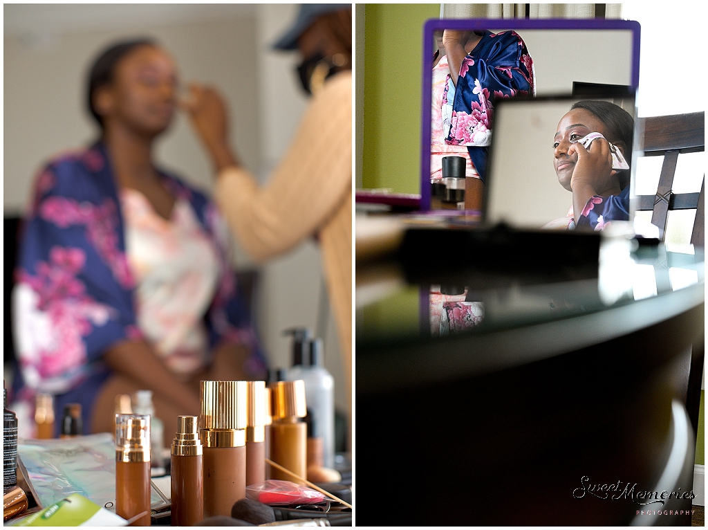 The bride getting ready inside the Riverside Hotel.