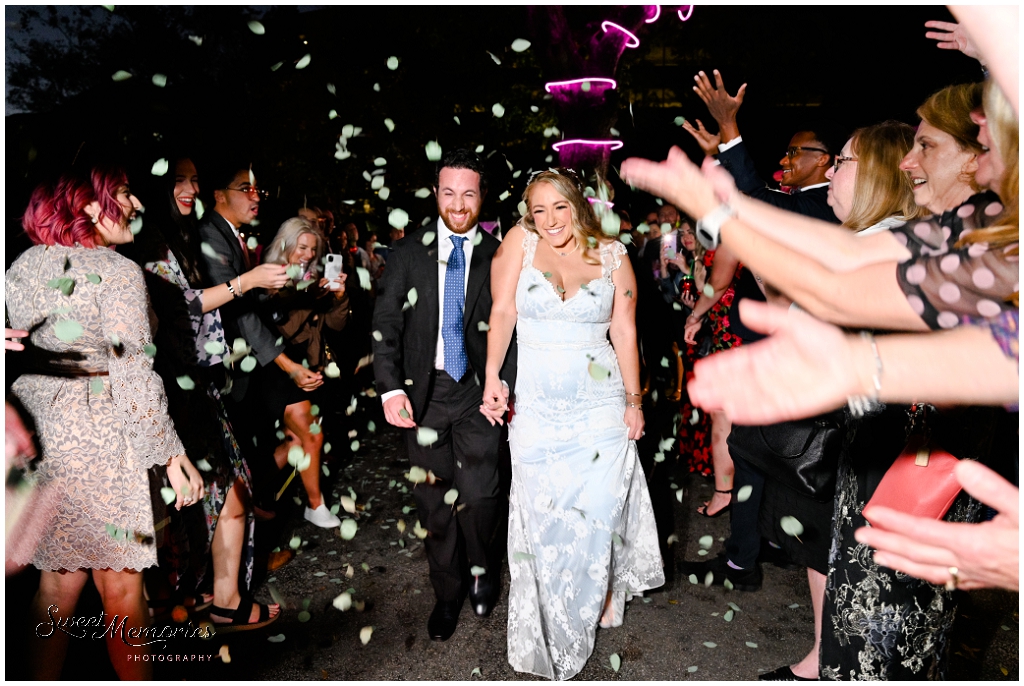 The bride and groom's eucalyptus send-off.