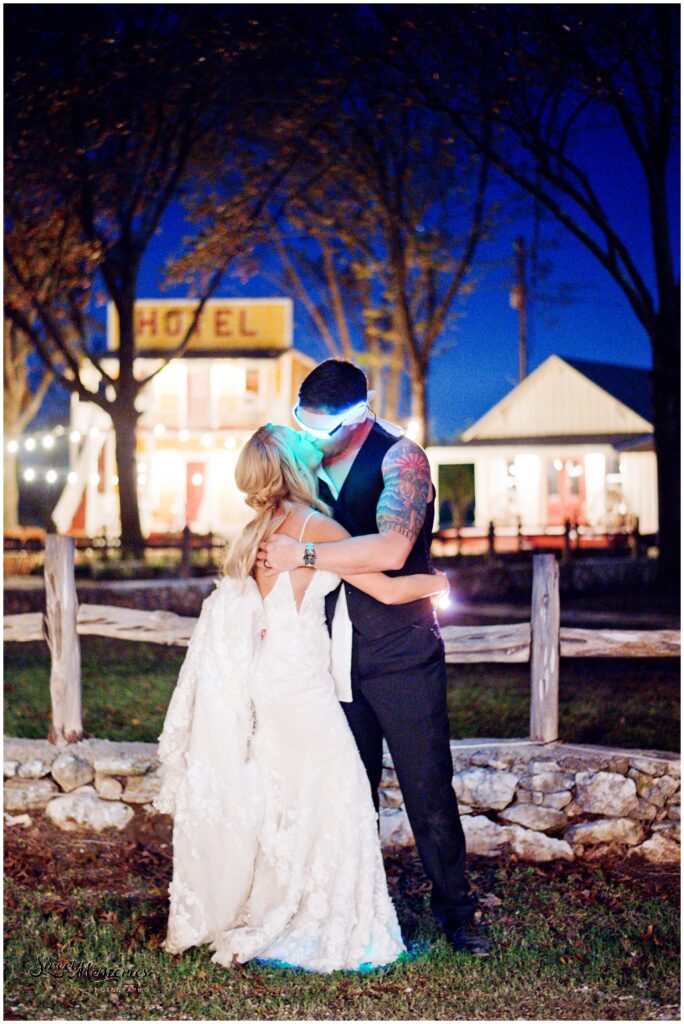 Final night shot of the bride and groom