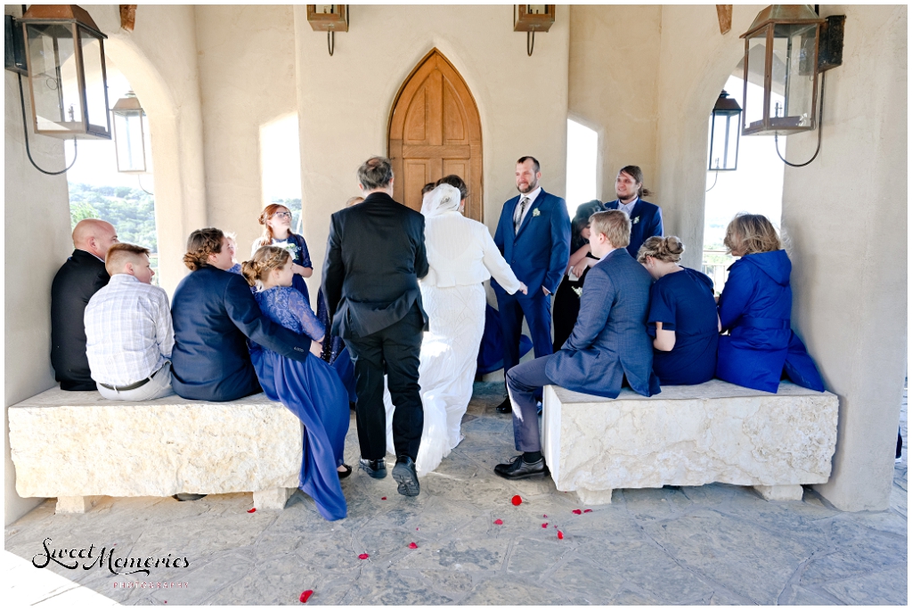 Meeting her groom at the ceremony site