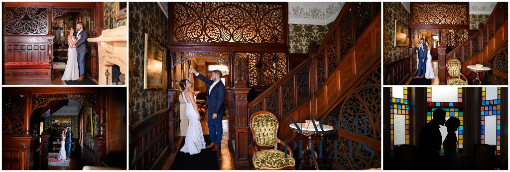 Bride and groom portraits inside of Chateau Bellevue.