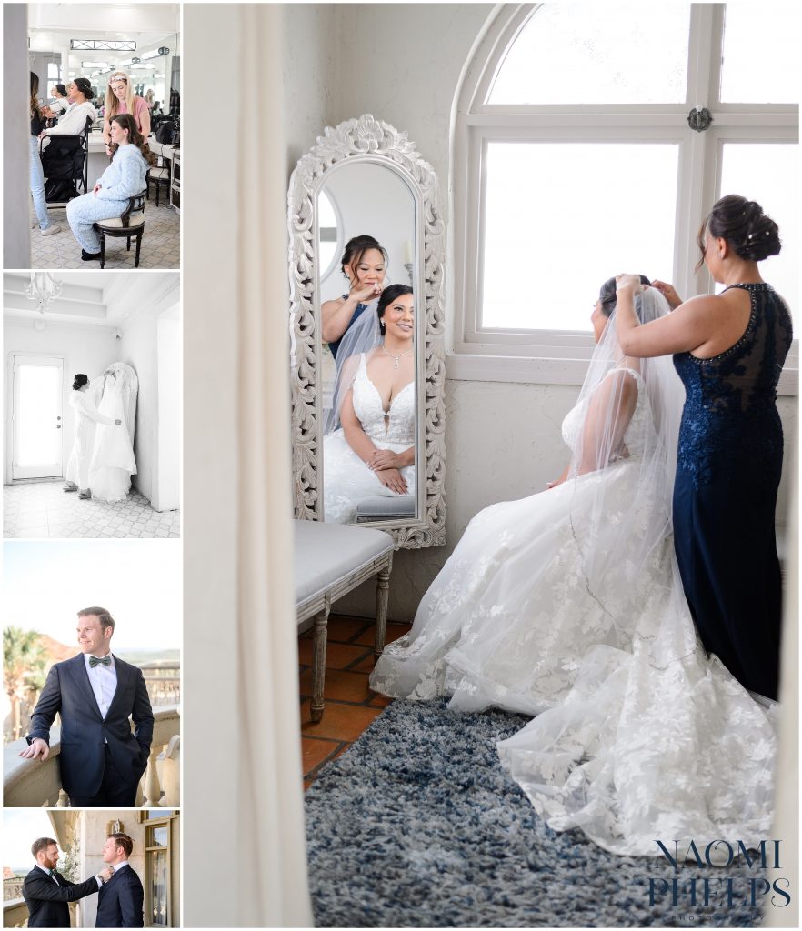 Bride getting ready in suite at Villa Antonia