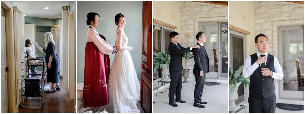 Bride and groom getting ready separately at Hudson Bend Ranch