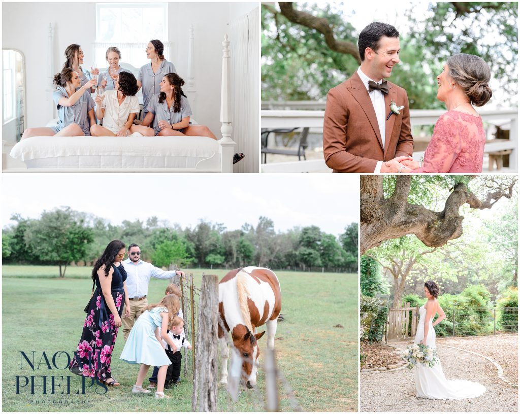 The bride and groom getting ready for their wedding at Gruene Estate