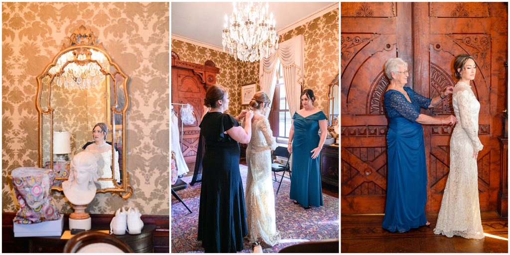 Bride getting ready with family at Chateau Bellevue