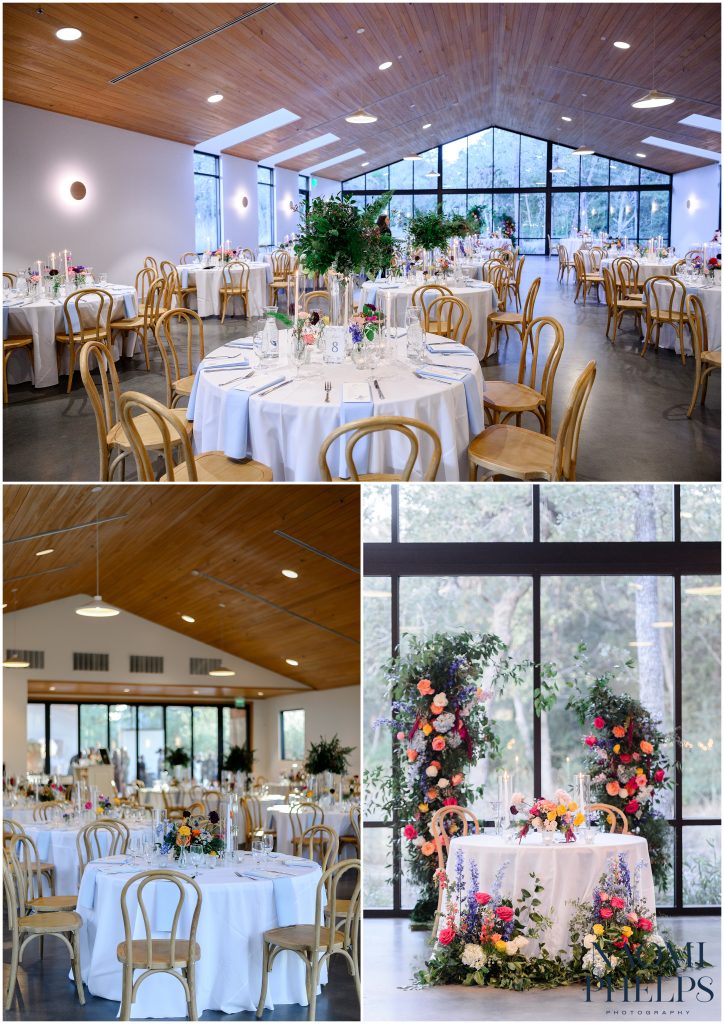 The indoor reception space at The Grand Lady in Manor, Texas