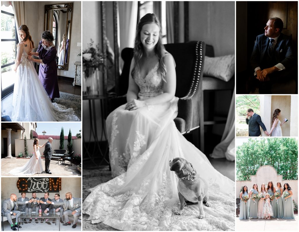 A bride and groom getting ready for their wedding at Ma Maison.