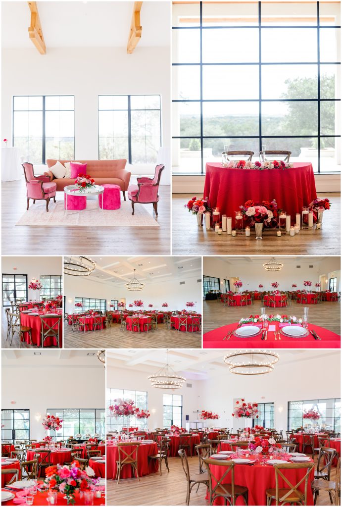 The Arlo, a modern, luxury venue in Dripping Springs decorated in all pink and red.