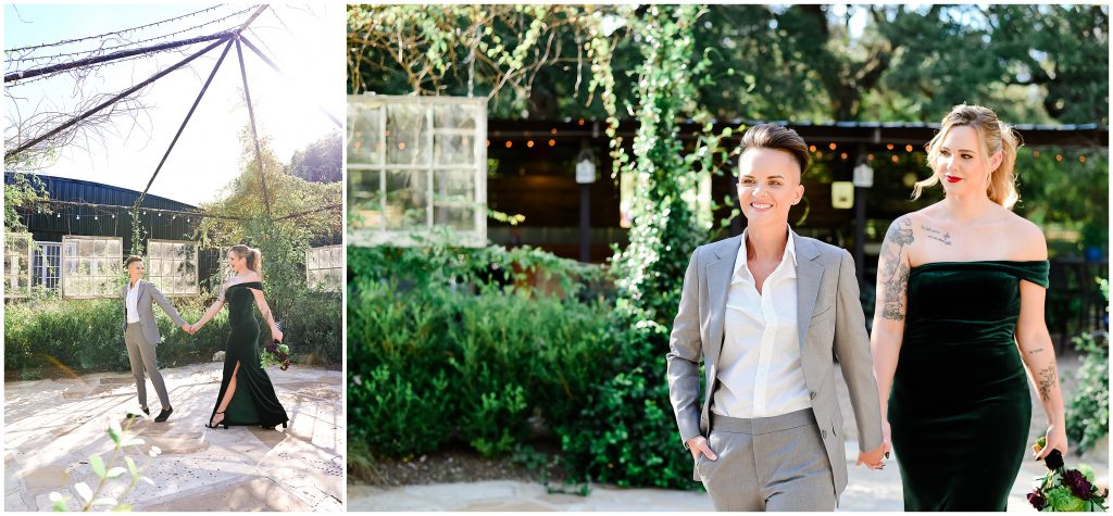 The ladies walking through Rambling Rose Ranch to their ceremony space.