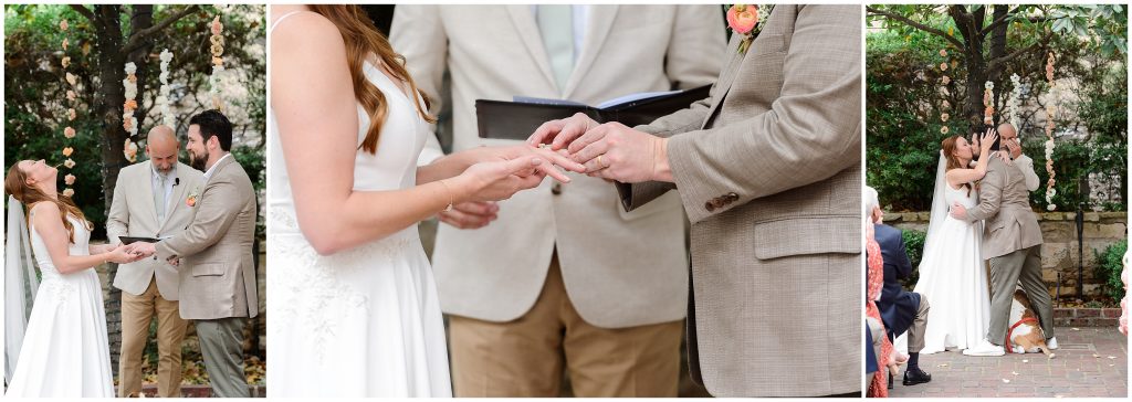 Austin wedding photographer capturing the bride and groom exchanging rings.