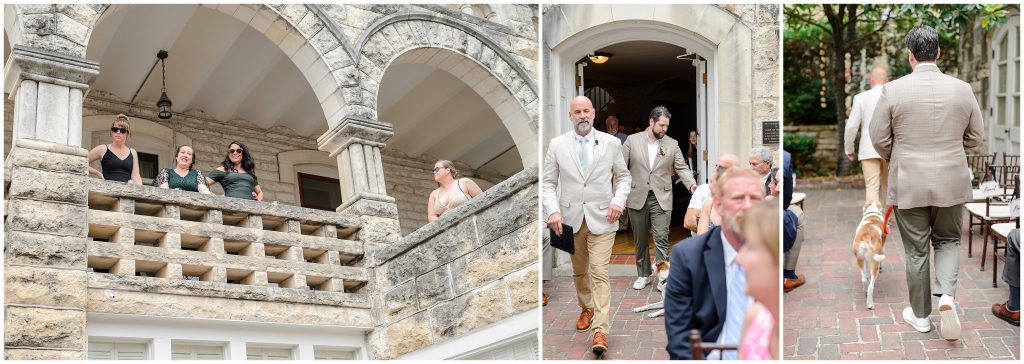 The groom walking down the aisle at their Downtown Austin wedding.