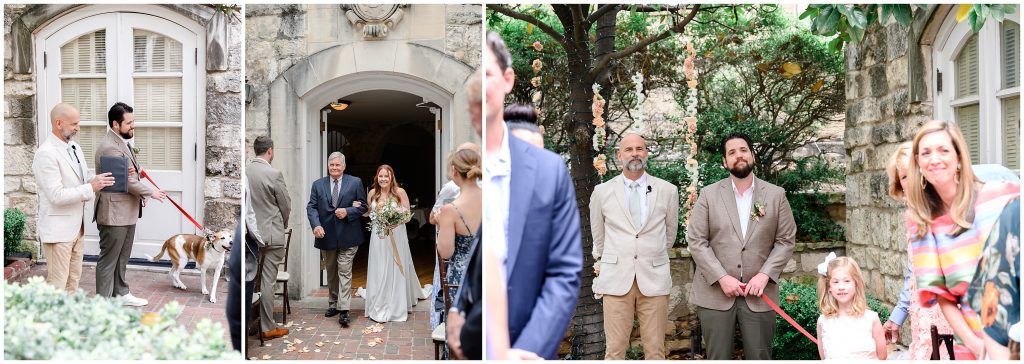 The bride and her father coming down the aisle at Chateau Bellevue.