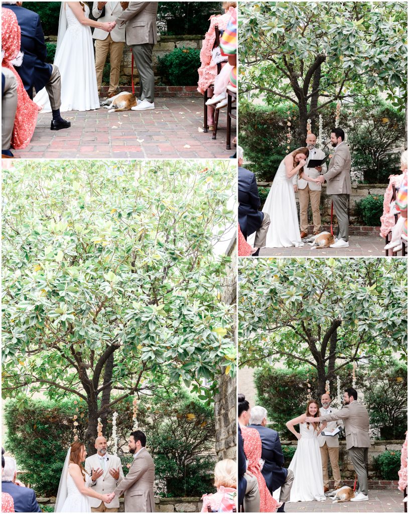 The bride crying while they say their vows at Chateau Bellevue in Austin, Texas.