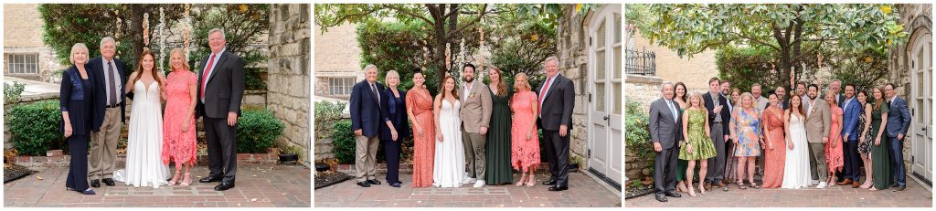 Wedding family pictures at the bride and groom's Downtown Austin wedding.