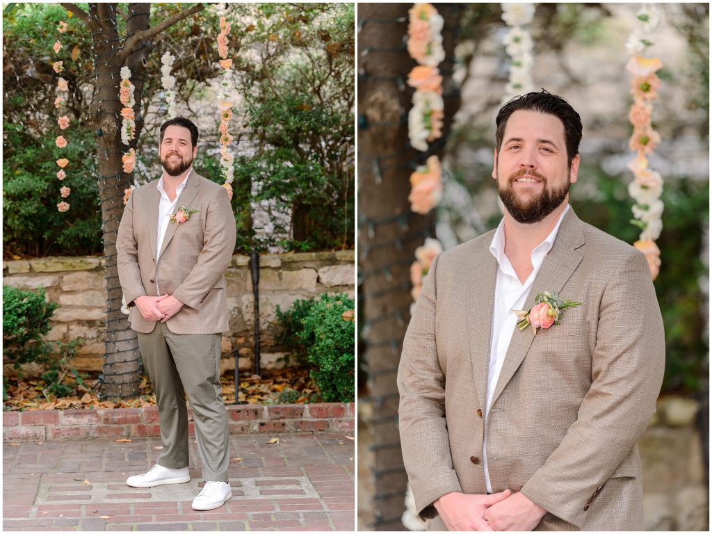 Groom's portraits at Chateau Bellevue at their Downtown Austin wedding.