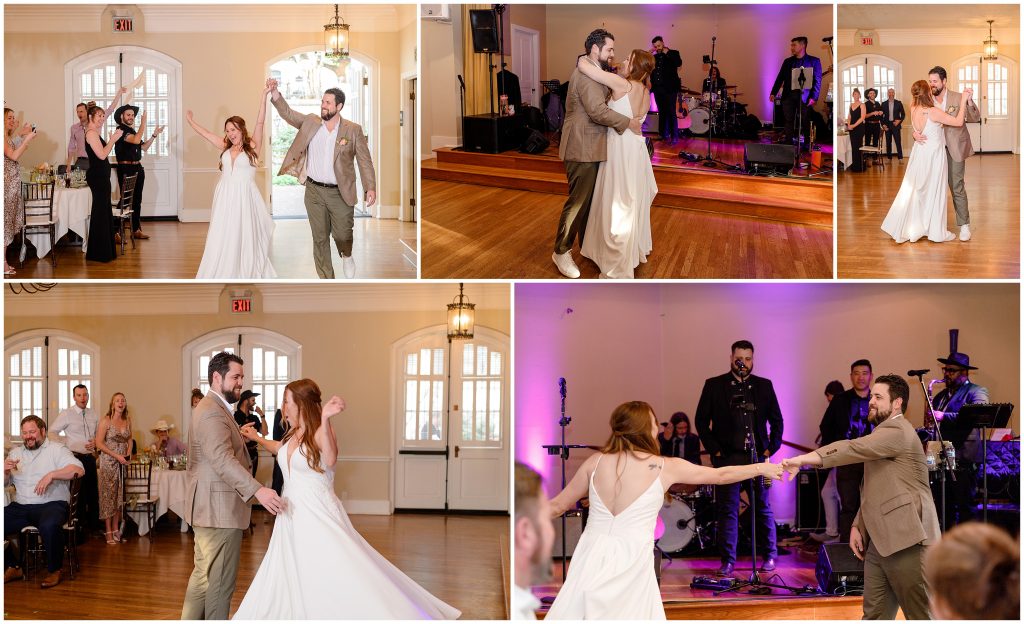 The bride and groom's first dance at their Downtown Austin wedding reception.