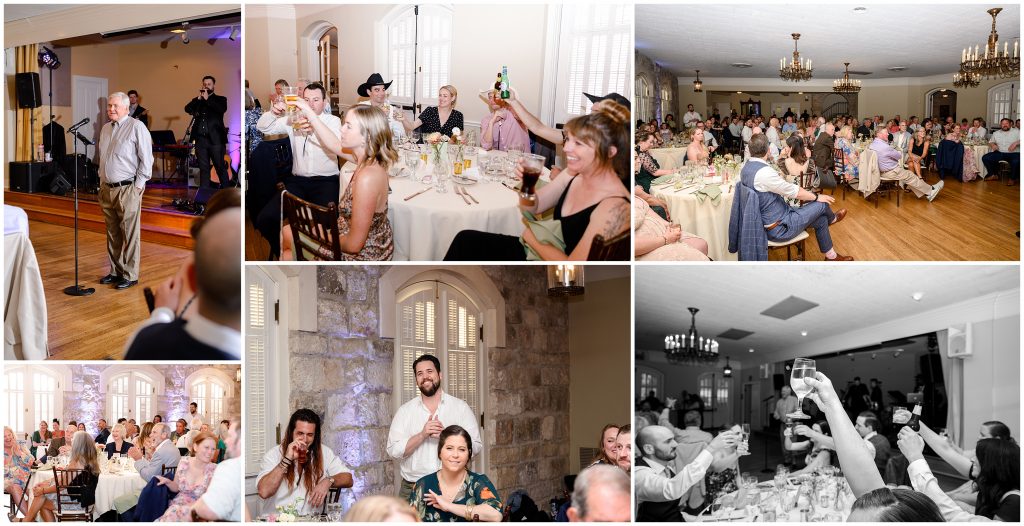 Toasts at Chateau Bellevue, a Downtown Austin wedding venue.