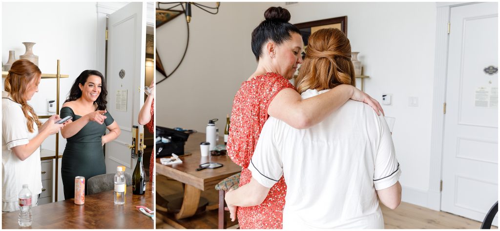 The bridesmaids helping the bride get ready at the Driskill hotel.