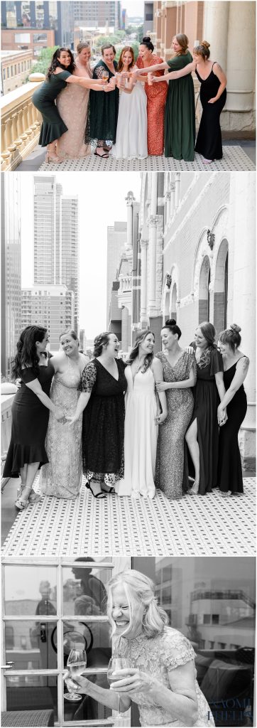 The bride hanging out on the balcony at the Driskill in Downtown Austin.