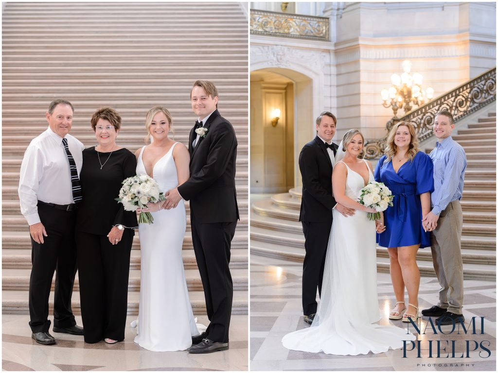 Family portraits after the San Francisco City Hall wedding ceremony