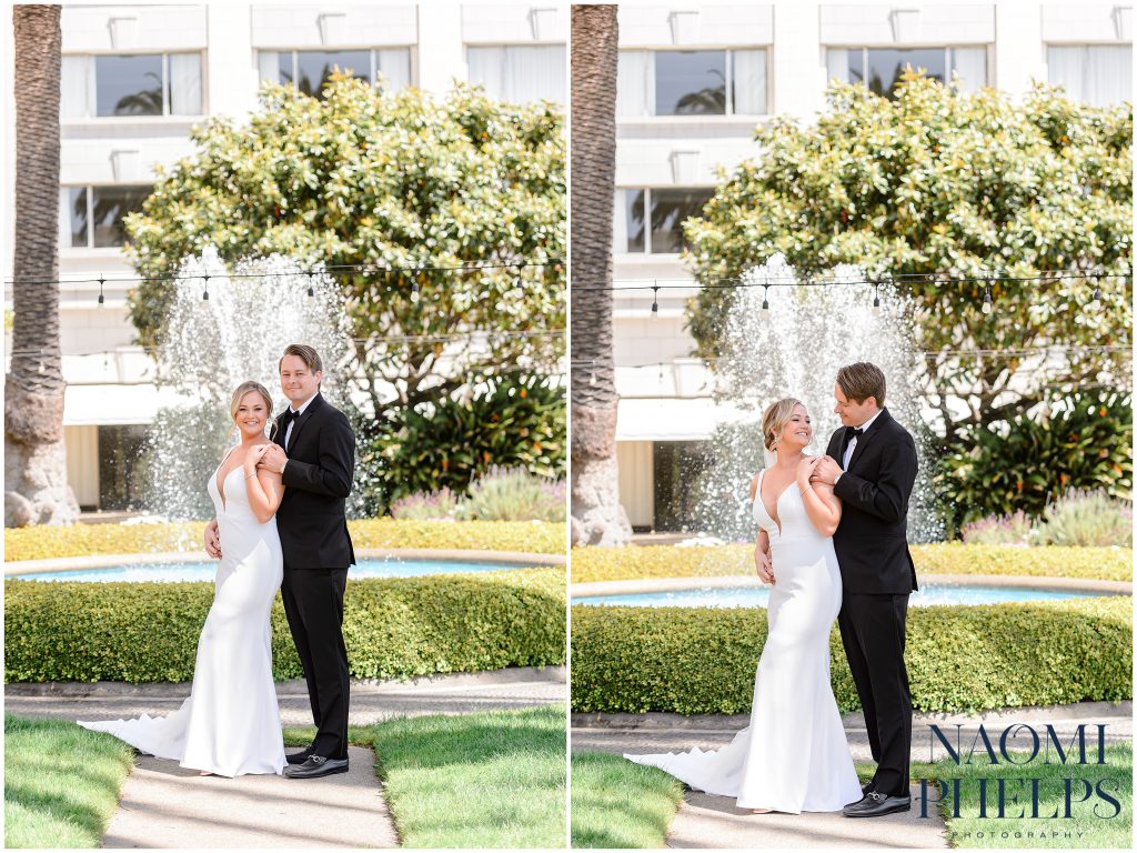 The bride and groom portraits at the Fairmont rooftop in San Francisco.