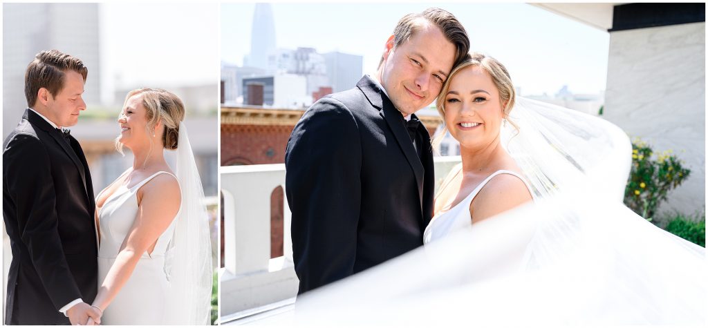 The bride and groom portraits at the Fairmont rooftop in San Francisco.