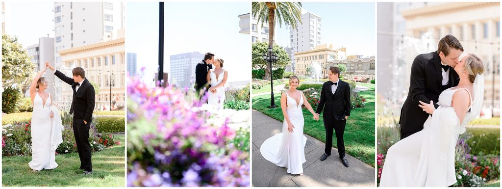 The bride and groom portraits at the Fairmont rooftop in San Francisco.