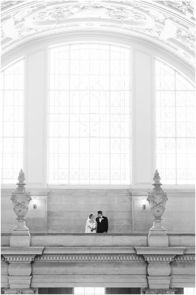 Bride and groom pictures at San Francisco City Hall fourth floor.