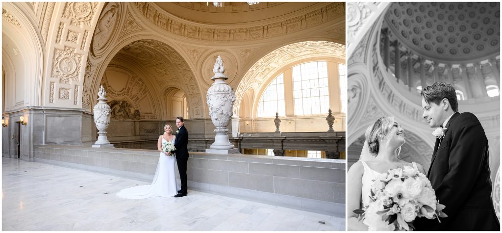 Bride and groom pictures at San Francisco City Hall fourth floor.