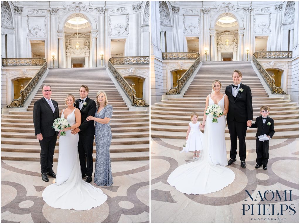 Family portraits after the San Francisco City Hall wedding ceremony