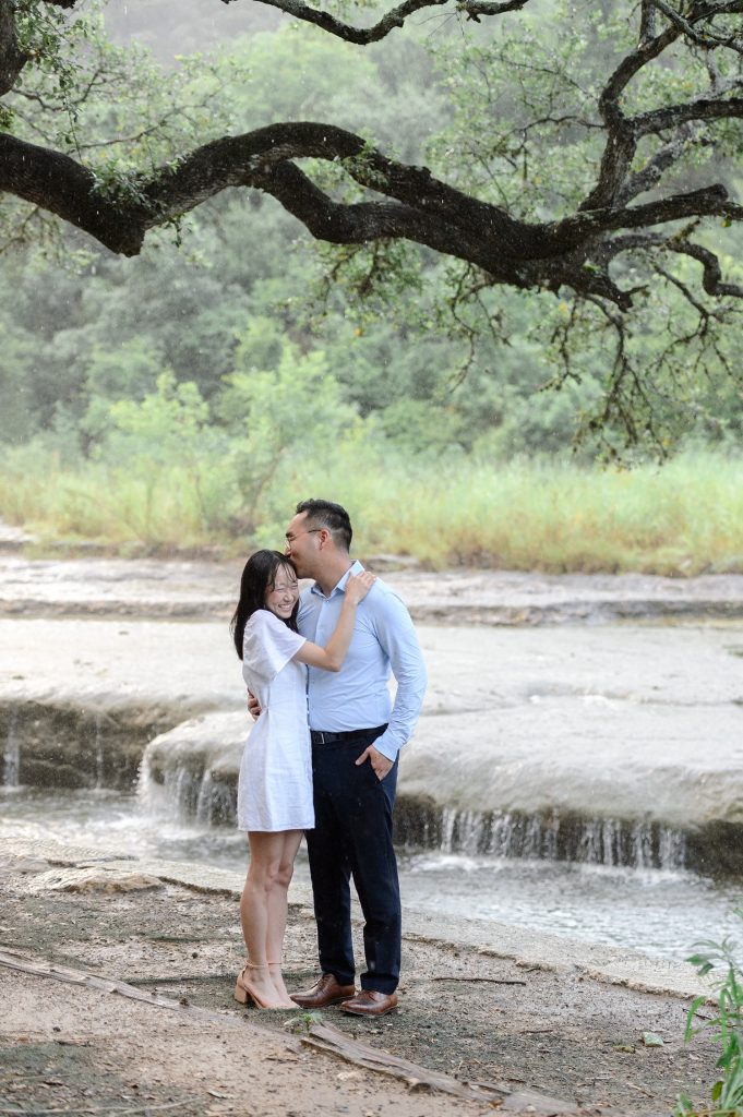 Engagement photos at Bull Creek District Park in Austin, TX.