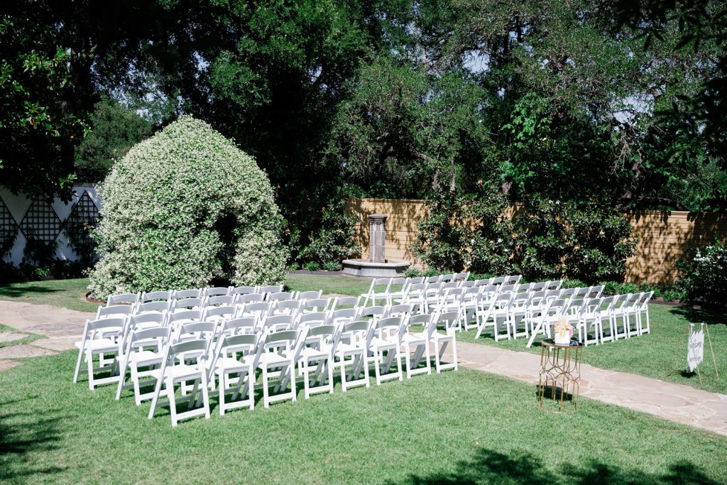 Outdoor ceremony space at garden wedding venue in Austin, The Hummingbird House.