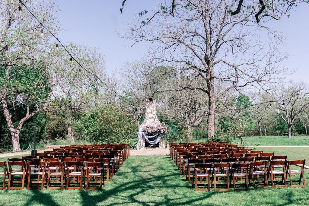 Outdoor wedding ceremony site at Pecan Springs Ranch in Austin TX.